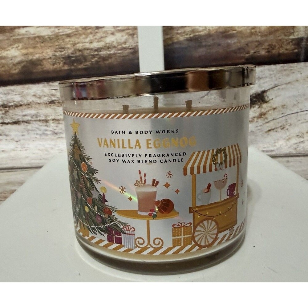 Bath & Body Works Vanilla Eggnog 3 Wick Candle 14.5 fl oz New!